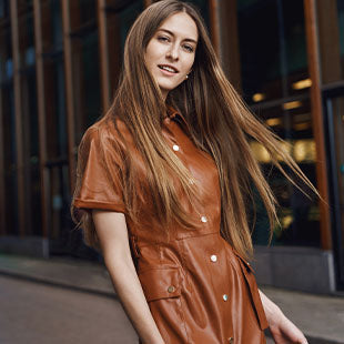 knee length dresses for ladies Vegan Leather Tunic Dress - Black