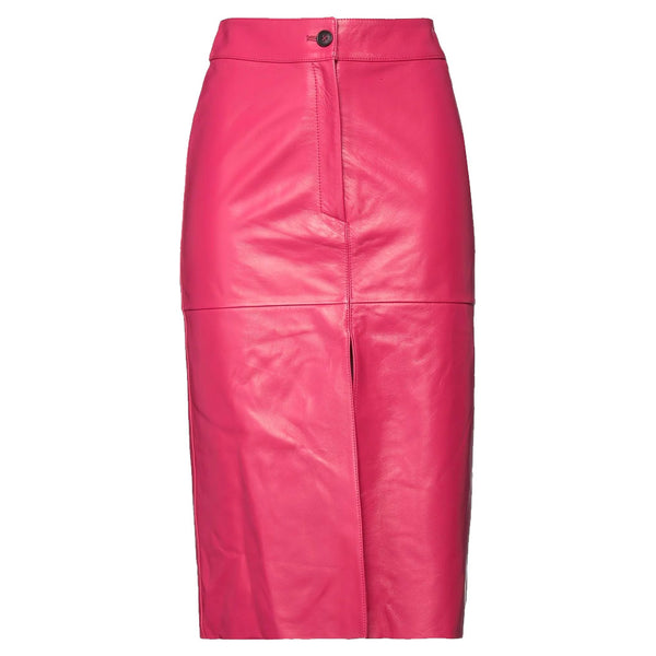 Pink Minimal Midi Women Leather Skirt -  HOTLEATHERWORLD