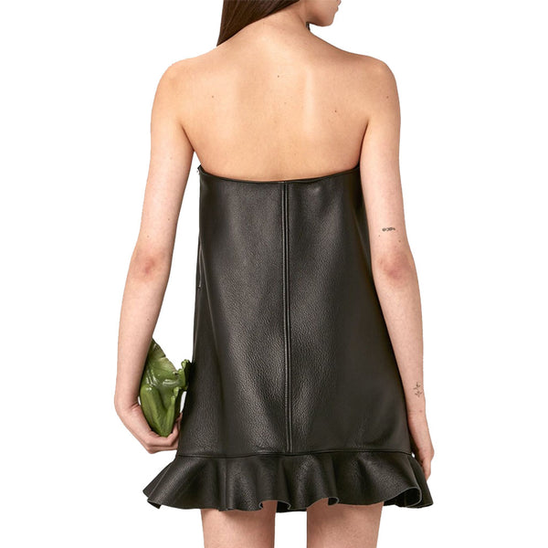 Sexy Black Strapless Belted Mini Leather Dress -  HOTLEATHERWORLD