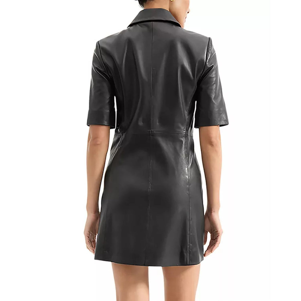 Button Front Closure Short Sleeves Women Black Mini Leather Dress XXL / Brown