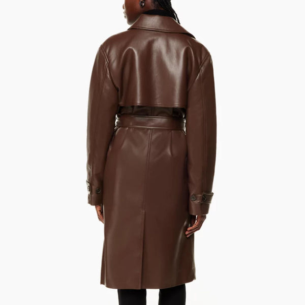 Coffe Brown Women Leather Trench Coat For Mothers Day -  HOTLEATHERWORLD