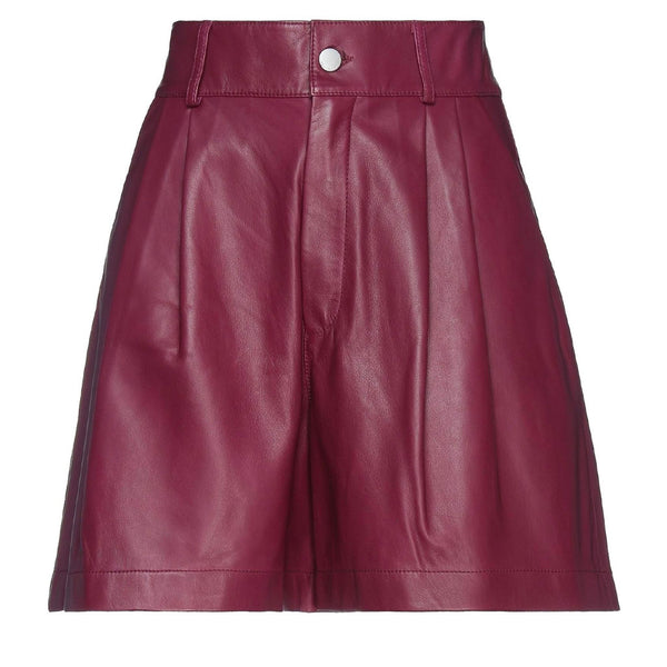 Burgundy Multipockets Women Bermuda Leather Shorts -  HOTLEATHERWORLD
