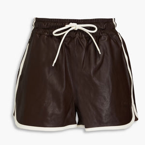 White Striped Women Spring Summer Faux Leather Shorts