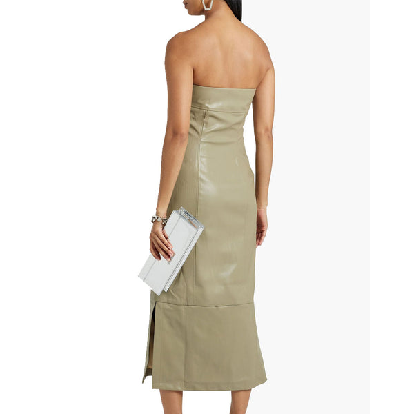 Khaki Minimal Strapless Midi Leather Dress -  HOTLEATHERWORLD