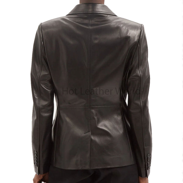 Solid Black Multi Pockets Women Genuine Leather Blazer -  HOTLEATHERWORLD