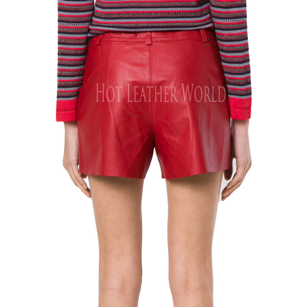 RED LEATHER SHORT FOR WOMEN -  HOTLEATHERWORLD