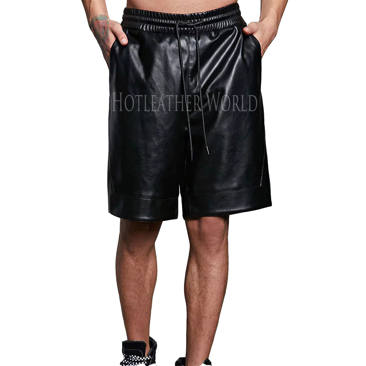 CLASSIC STYLE FAUX LEATHER SHORTS | HOTLEATHERWORLD