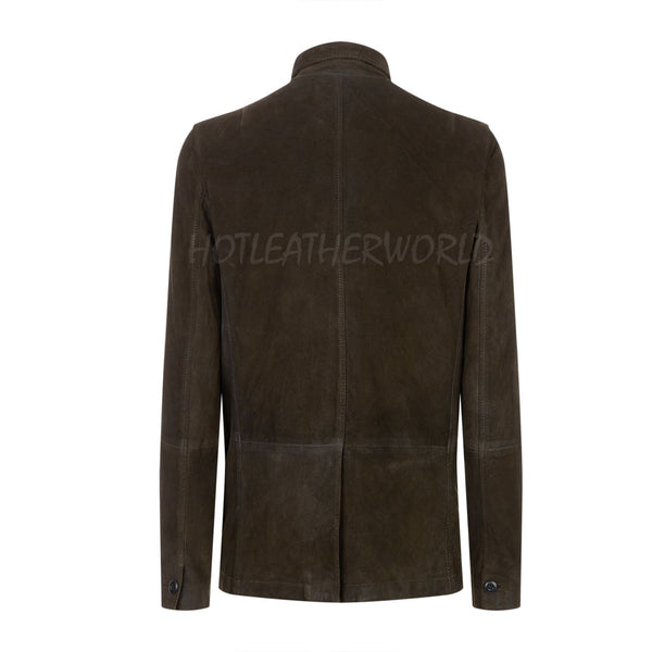 Suede Long Sleeves Leather Blazer -  HOTLEATHERWORLD