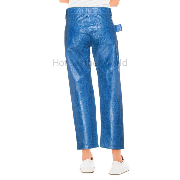 Luxe Sky Blue Textured Women Casual Leather Pant -  HOTLEATHERWORLD