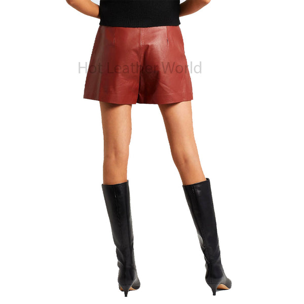 Minimal Maroon High Waist Women Leather Shorts -  HOTLEATHERWORLD