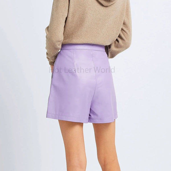Minimal Lilac High Waist Women Genuine Leather Bermuda Shorts -  HOTLEATHERWORLD