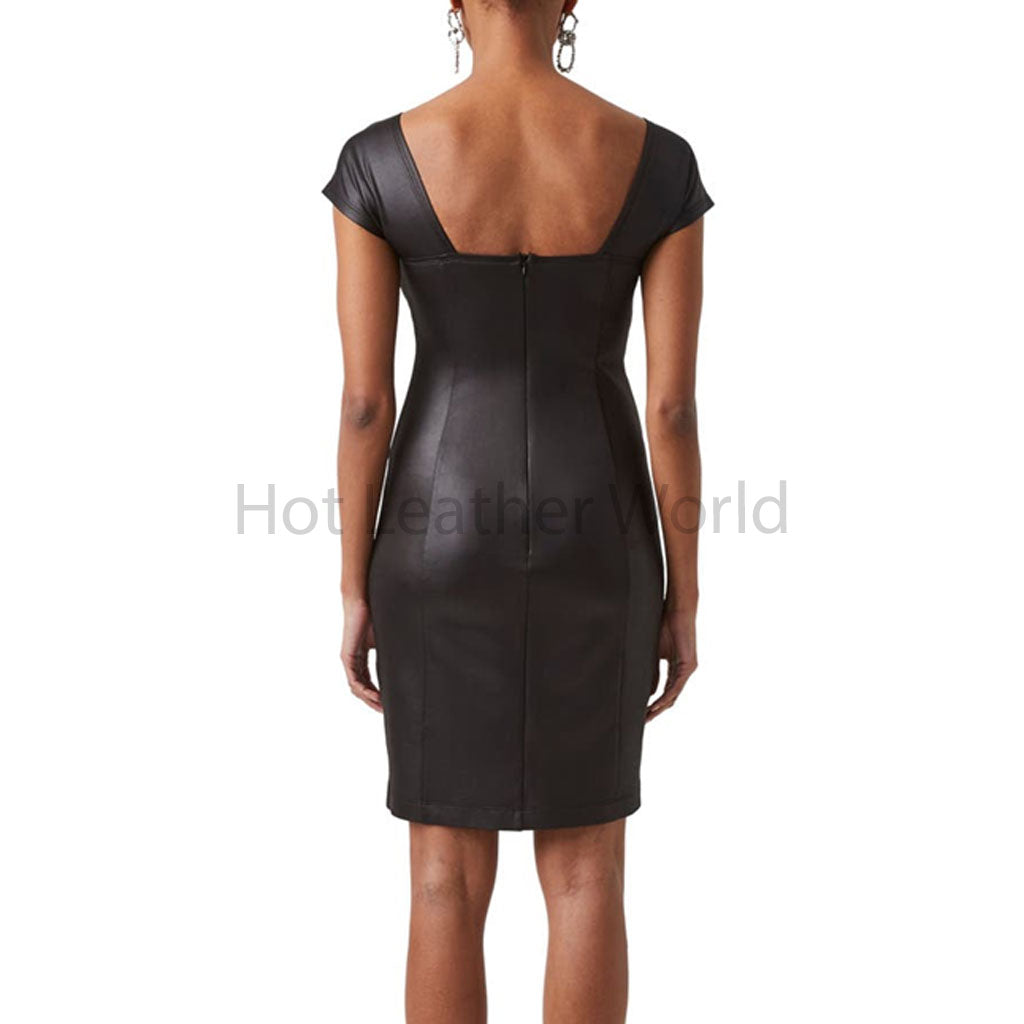 Classy Black Sweetheart Neckline Women Mini Length Faux Leather Dress XS / NAVY BLUE