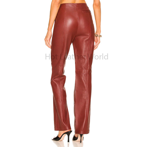 Stylish Burgundy Red Zipper Hem Women Straight Fit Hot Leather Pant -  HOTLEATHERWORLD