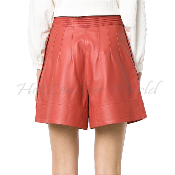 Panelled Women Leather shorts -  HOTLEATHERWORLD