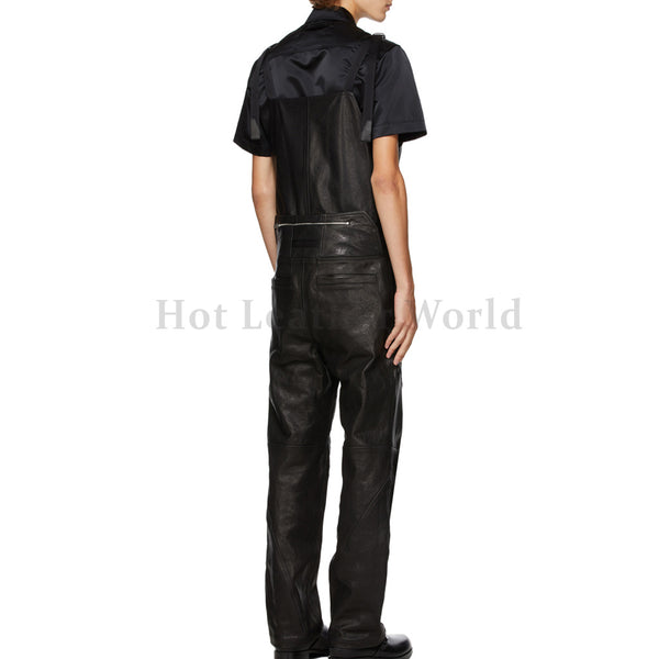 Adjustable Shoulder Straps Men Leather Jumpsuit -  HOTLEATHERWORLD