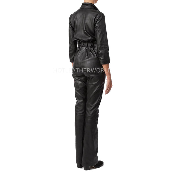 Utility Style Women Leather Jumpsuit -  HOTLEATHERWORLD