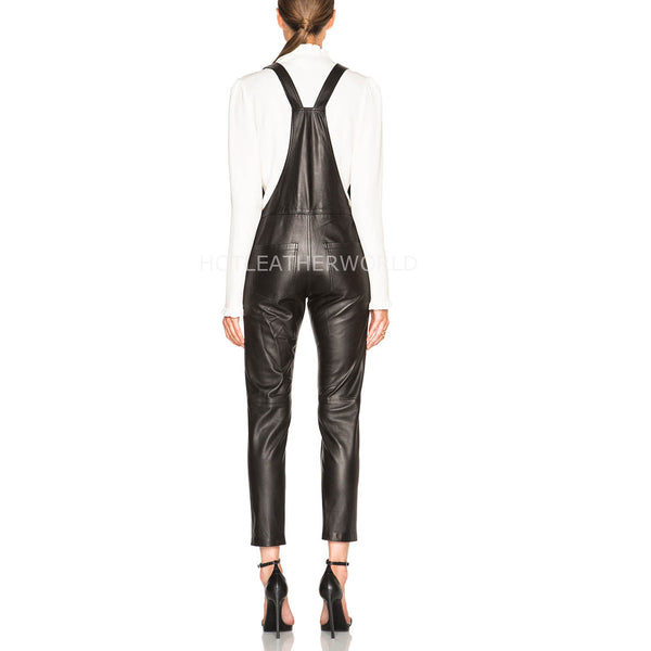 Stylish Capri Length Women Leather Jumpsuit -  HOTLEATHERWORLD