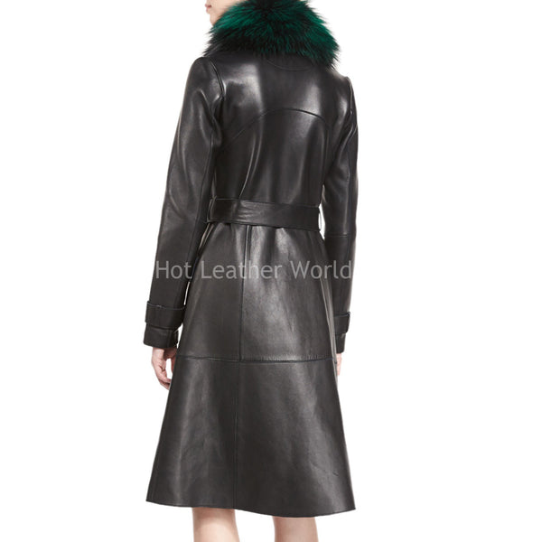 Leather Trench Coat With Fur Collar -  HOTLEATHERWORLD