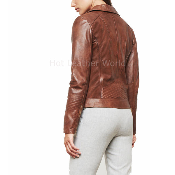 Notch Collar Women Leather Biker Jacket -  HOTLEATHERWORLD