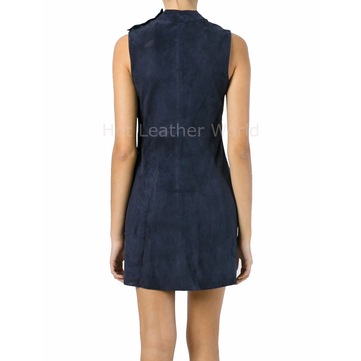 High Neck Women Leather Suede Dress S / Grey