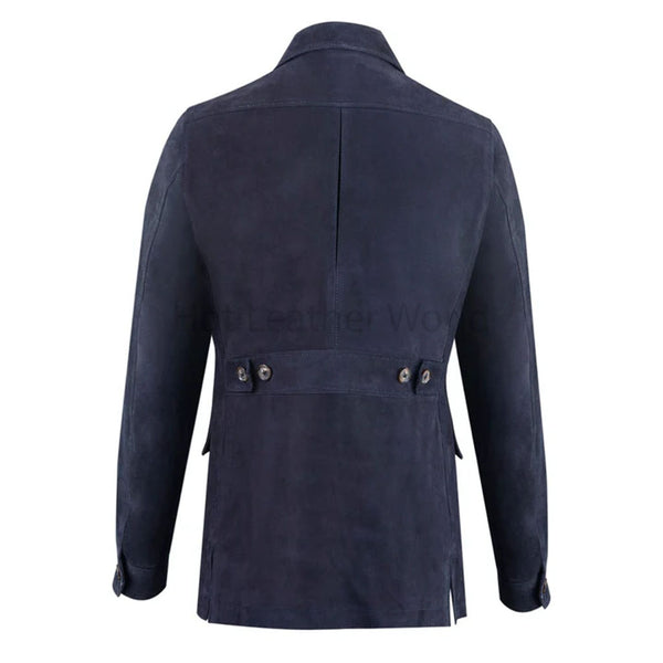 Navy Blue Multi Pockets Men Suede Leather Jacket -  HOTLEATHERWORLD