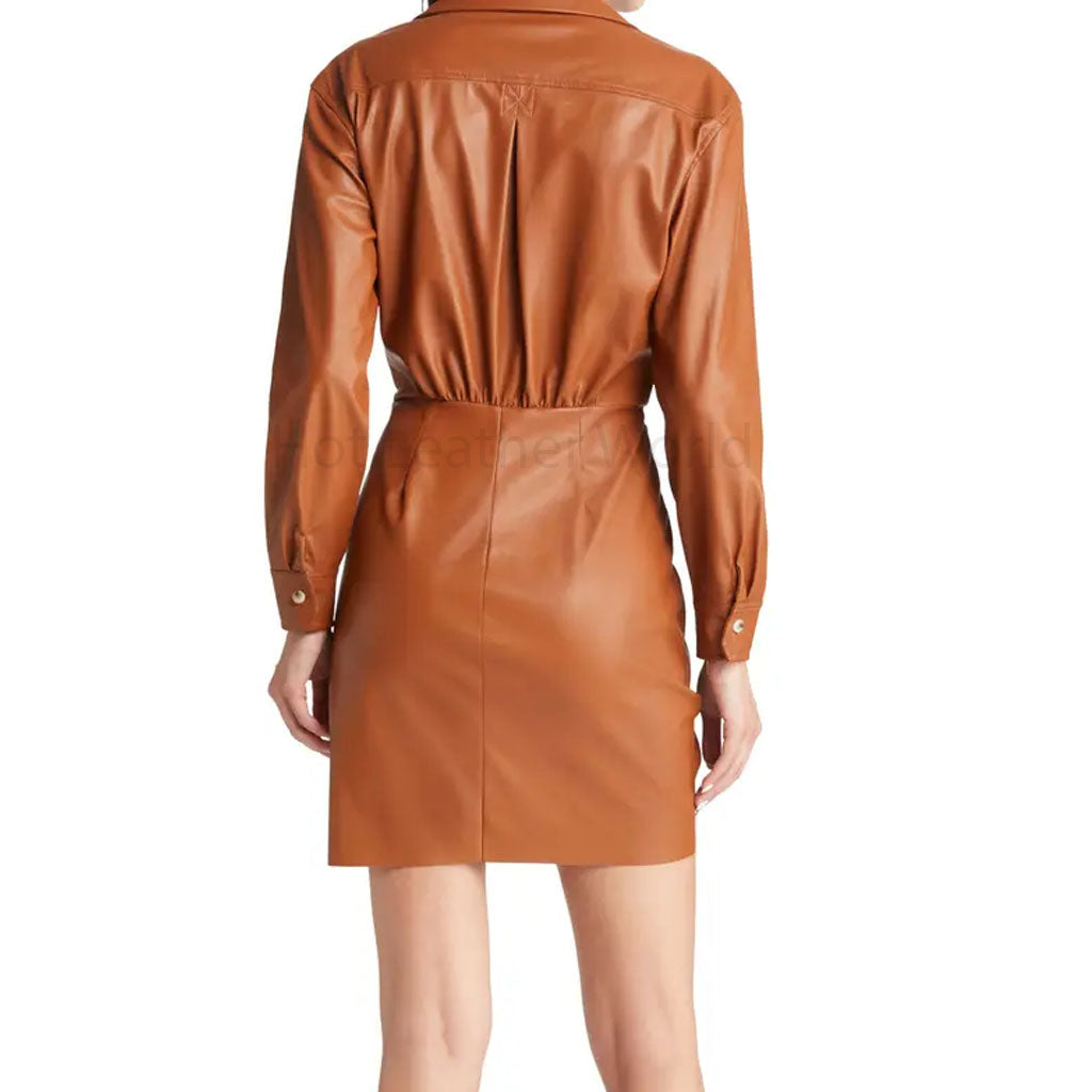 chinese dress ladies OSCAR DE LA RENTA Size 4 Brown Leather Draped Sleeveless Wrap Dress
