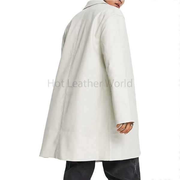 Classy White Men Genuine Leather Trench Coat -  HOTLEATHERWORLD
