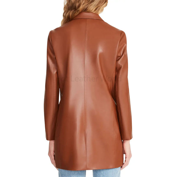 Classic Brown Oversized Women Leather Blazer -  HOTLEATHERWORLD
