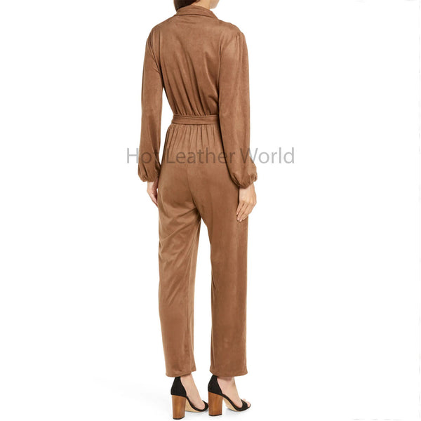 Sophisticated Tan Brown Minimal Ankle Length Suede Leather Jumpsuit -  HOTLEATHERWORLD