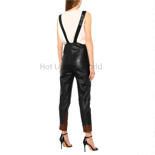 Elegant Black Buckle Detailed Women Genuine Leather Jumpsuit -  HOTLEATHERWORLD