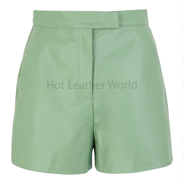 Premium Pastel Green Women Leather Shorts -  HOTLEATHERWORLD