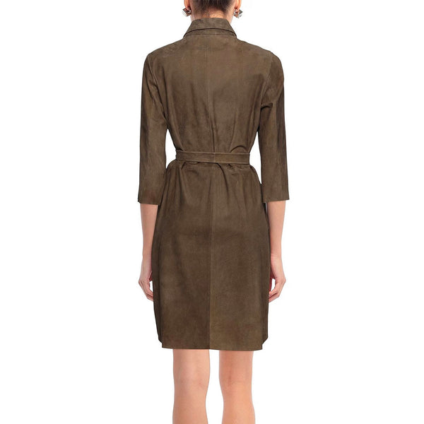 Minimal Brown High Low Hem Women Suede Leather Shirt Dress -  HOTLEATHERWORLD