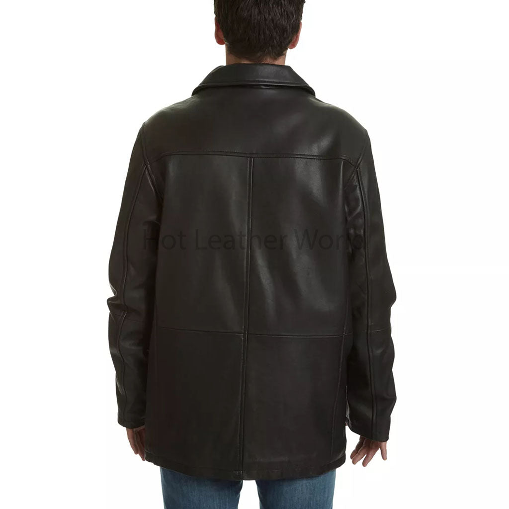 Classy Black Minimal Men Leather Car Coat