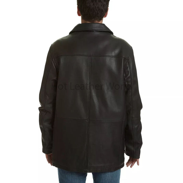 Classy Black Minimal Men Leather Car Coat -  HOTLEATHERWORLD