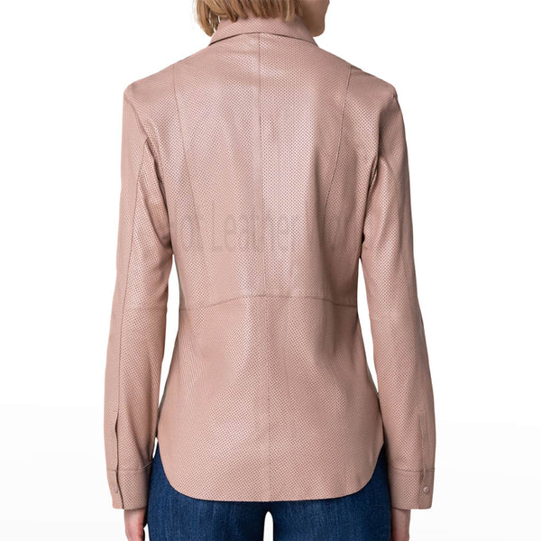 Minimal Perforated Women Leather Shirt -  HOTLEATHERWORLD