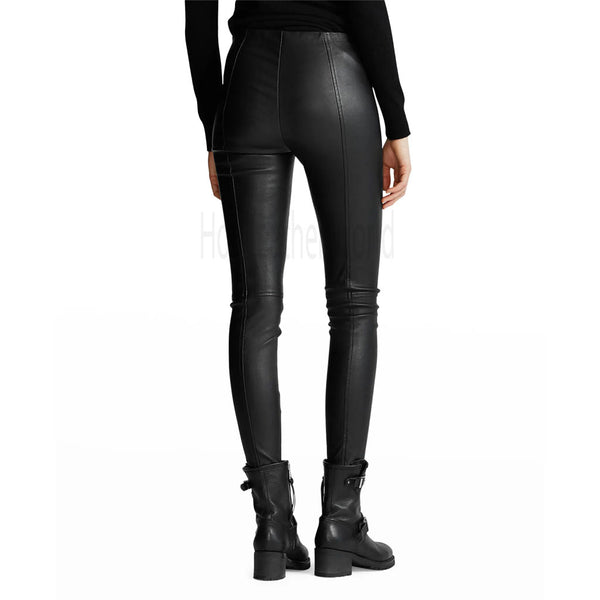 Classy Black Skinny Women Leather Leggings -  HOTLEATHERWORLD