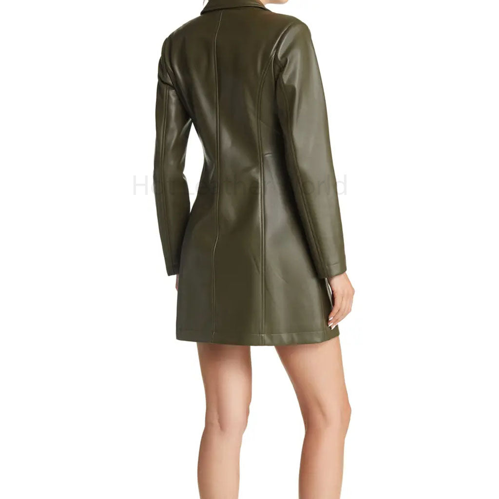 Olive Green Double Breasted Women Leather Dress S / SAME AS PICTURE Olive Green Double Breasted Women Leather Dress S / SAME AS PICTURE