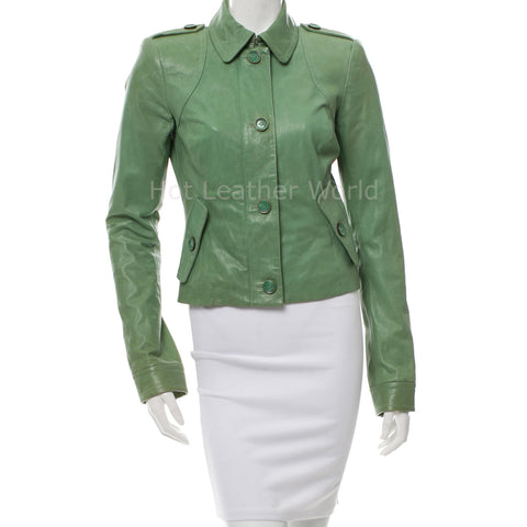 Designer Military Women Leather Jacket -  HOTLEATHERWORLD
