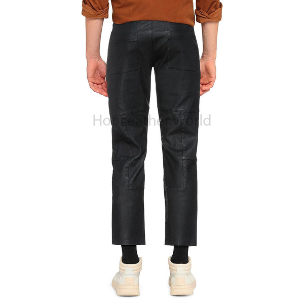 Black Minimal Detailed Straight Fit Men Genuine Leather Pant -  HOTLEATHERWORLD