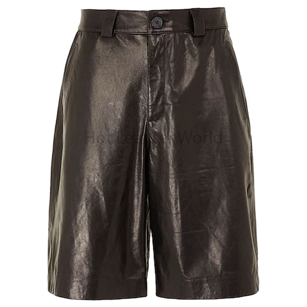 Classy Black Multi-Pockets Men Leather Bermuda Shorts -  HOTLEATHERWORLD