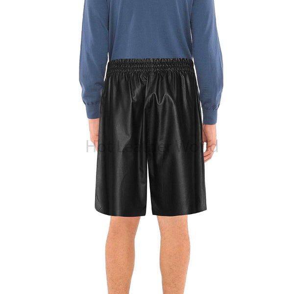 Cozy Black Elasticized Waist Men Genuine Leather Bermuda Shorts -  HOTLEATHERWORLD