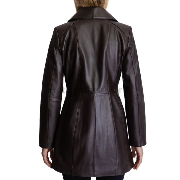 Chocolate Brown Stylish Single Breasted Women Leather Coat -  HOTLEATHERWORLD