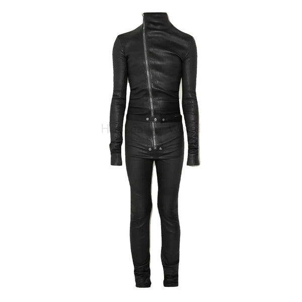 Basic Black Slim Fit Minimal Men Leather Jumpsuit -  HOTLEATHERWORLD