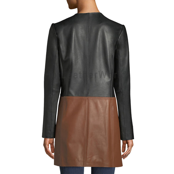 Amazingly Design Paneled Women Leather Coat -  HOTLEATHERWORLD