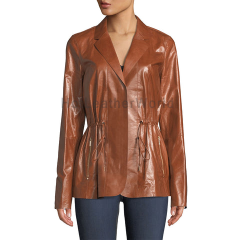 Drawstring Designer Style Women Leather Jacket -  HOTLEATHERWORLD