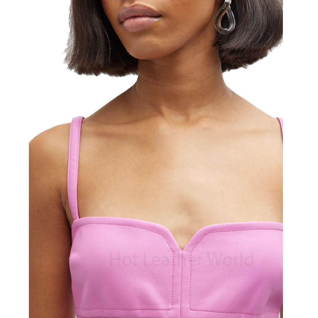 Minimal Pink Sleeveless Women Mini Leather Dress XS / BROWN