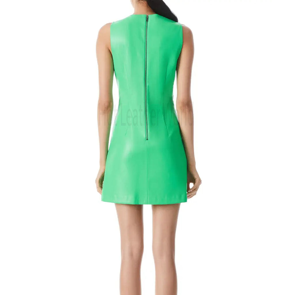slim fit dress slacks faux leather midi green dress – Gifty's Place