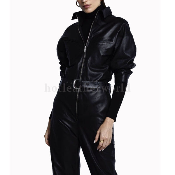 Exotic Style Women Leather Jumpsuit -  HOTLEATHERWORLD