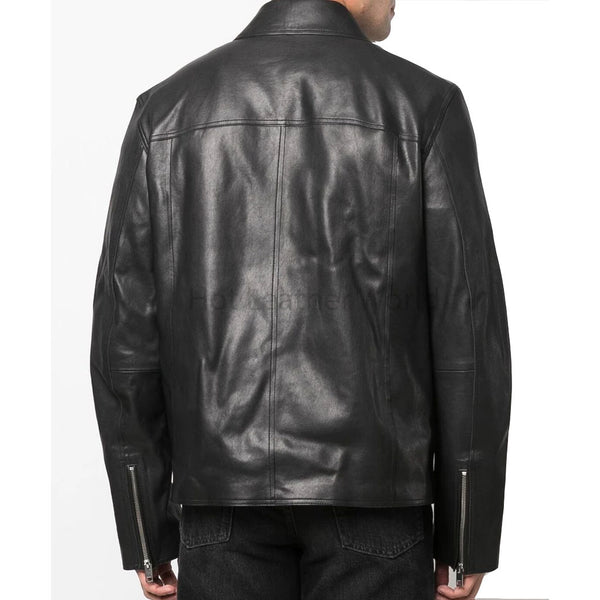 Minimal Black Men Casual Leather Jacket -  HOTLEATHERWORLD