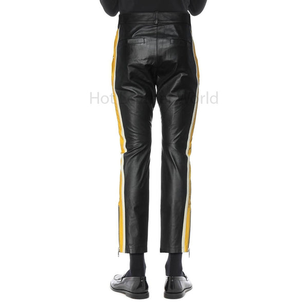 Stylish Black Side Stripes Detailed Men Leather Pants -  HOTLEATHERWORLD